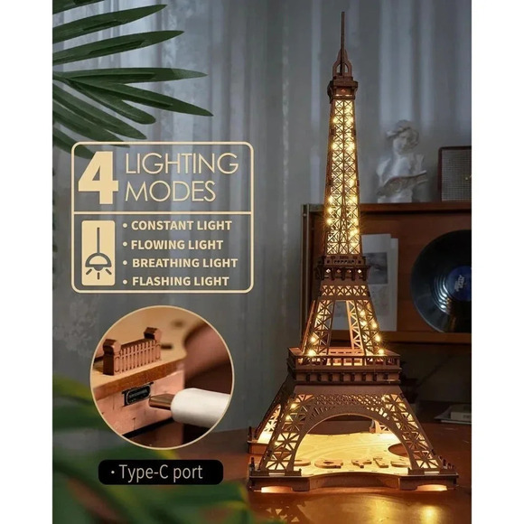 Puzzle for Adults Model Building Kit with LED Light Wooden Eiffel Tower - Picture 4 of 9